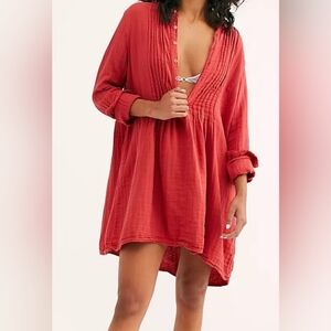 Free People X CP SHADES  YOKO TUNIC Mini Dress Redwood Brown L Boho  Festival